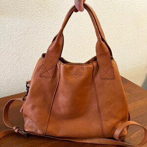 American Leather Co Triple Entry Satchel Purse Bag Crossbody Strap Brown